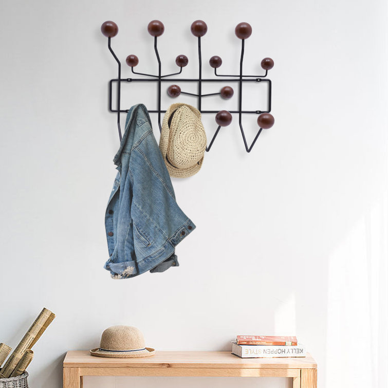 Rosalind Wheeler Atomix Iron Wall Mounted 14 Hook Coat Rack